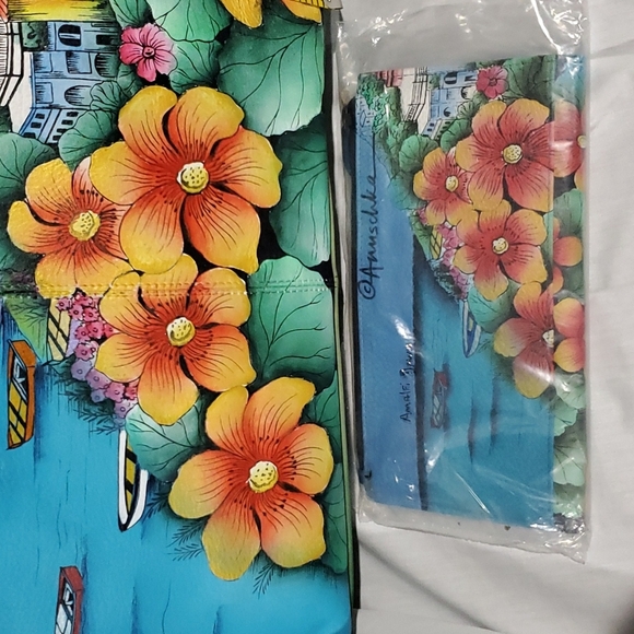 Anuschka NWT 2 piece large shoulder bag handpainted leather Amalfi dawn - Picture 2 of 8